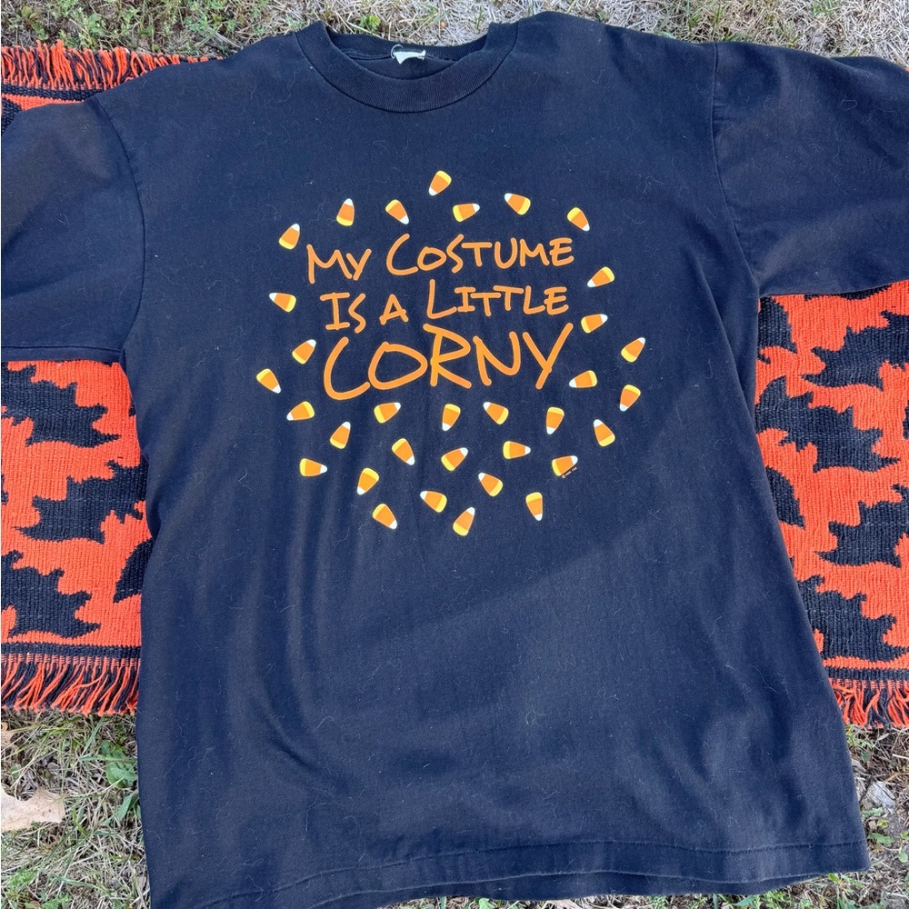 Black Halloween T-Shirt with Candy Corn Design